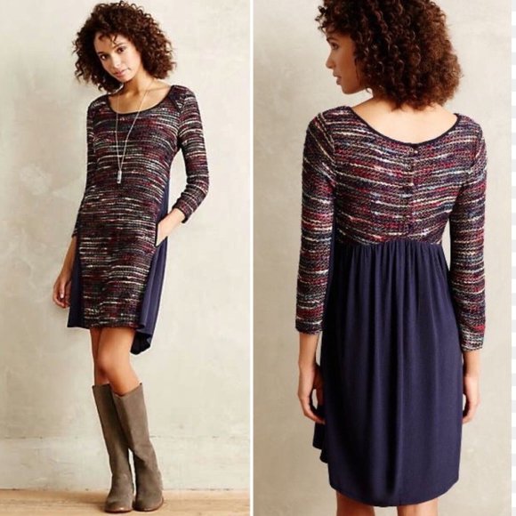 Anthropologie Maeve Stripe Swing Dress, Multicolor Boucle‎ - Small - Picture 1 of 4